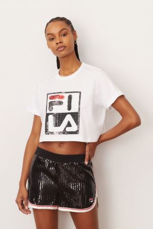 FILA Ava Cropped Tee Shirts White / Black / Red,Womens Clothing | CA.EQIUTK324